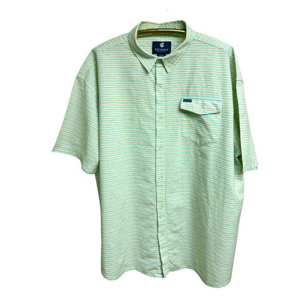Y2K Rocawear Classic Green Vertical Striped Button Down SS Shirt - Picture 4 of 10